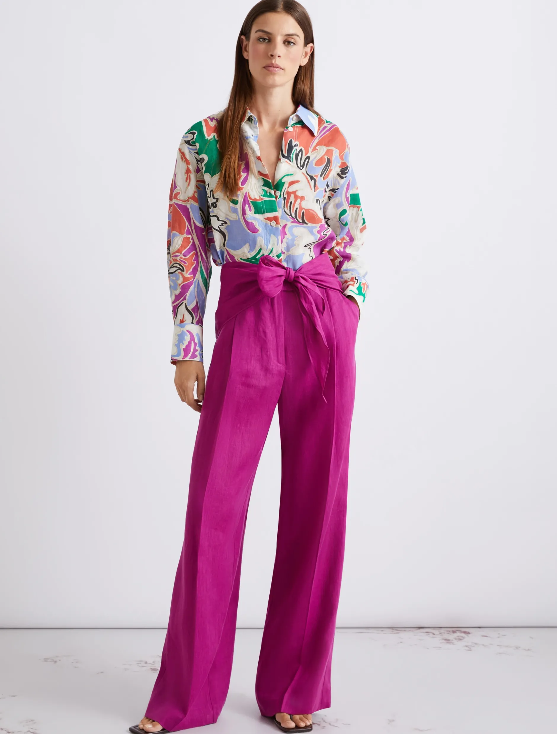 Pantalone dritto in lino - FUXIA