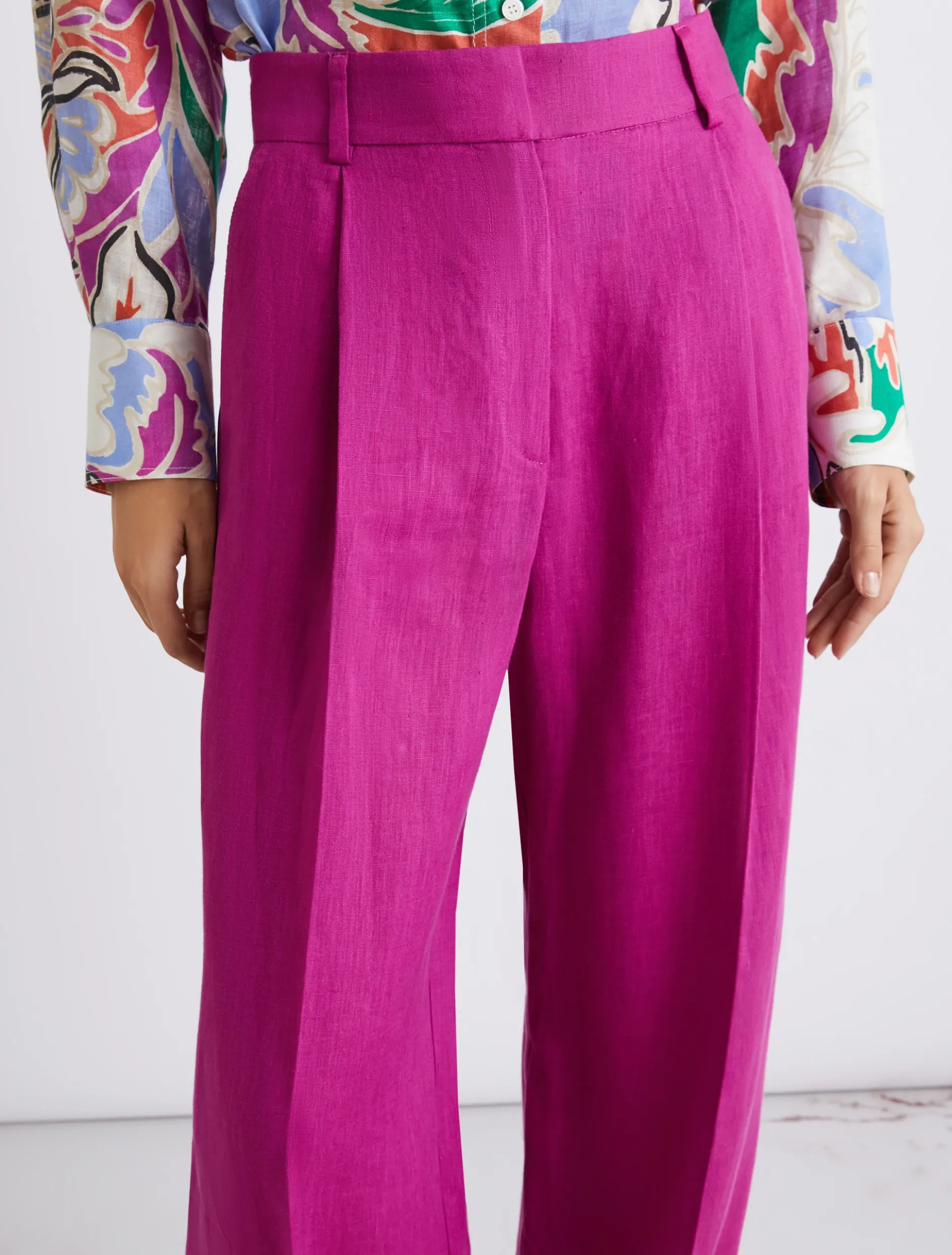 Pantalone dritto in lino - FUXIA