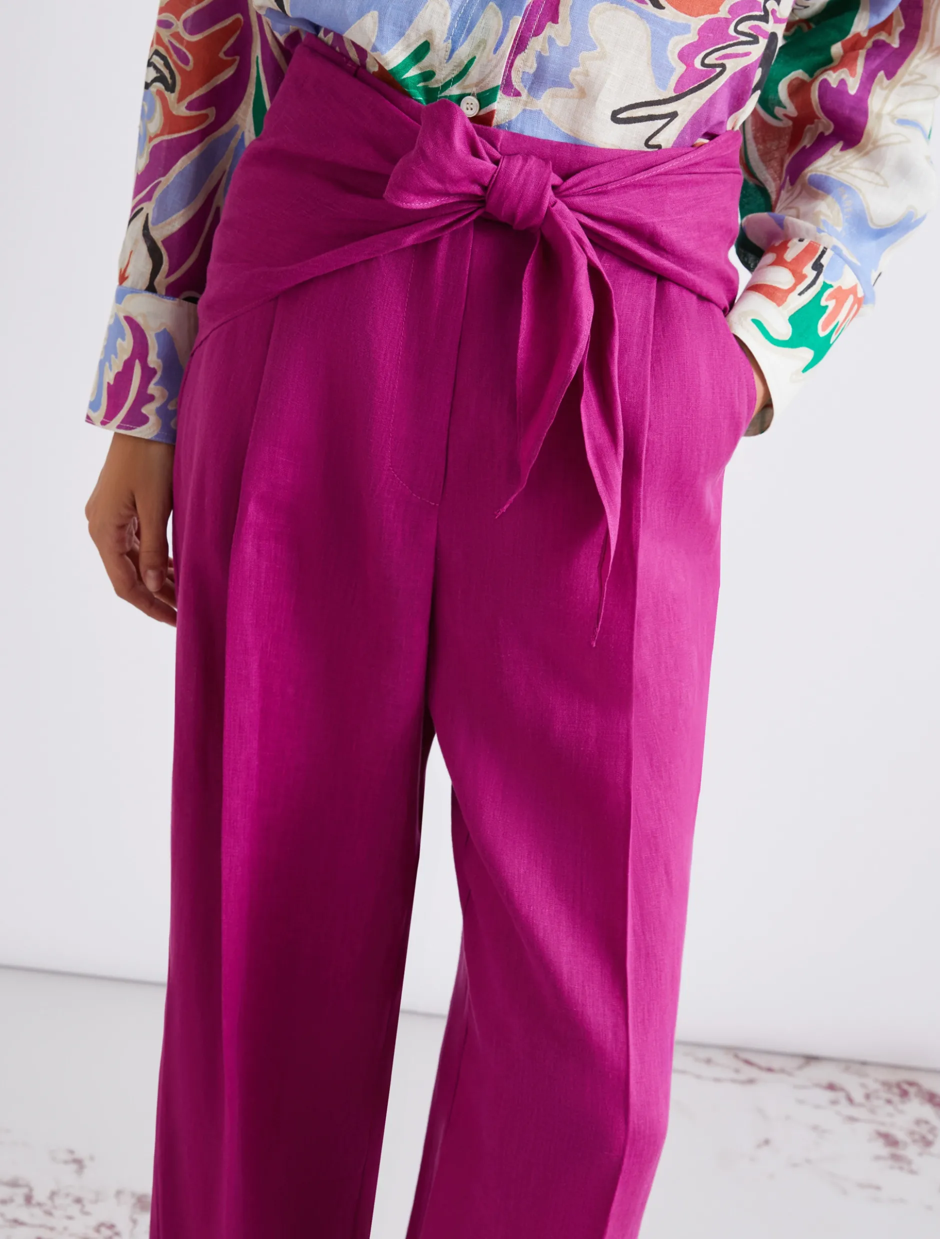 Pantalone dritto in lino - FUXIA