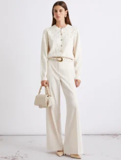 Pantalone dritto in tela stretch - BIANCO