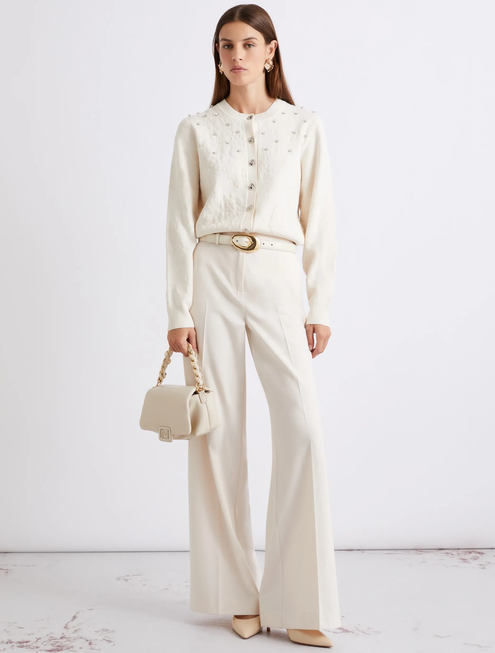 Pantalone dritto in tela stretch - BIANCO