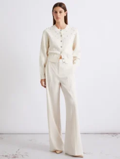Pantalone dritto in tela stretch - BIANCO