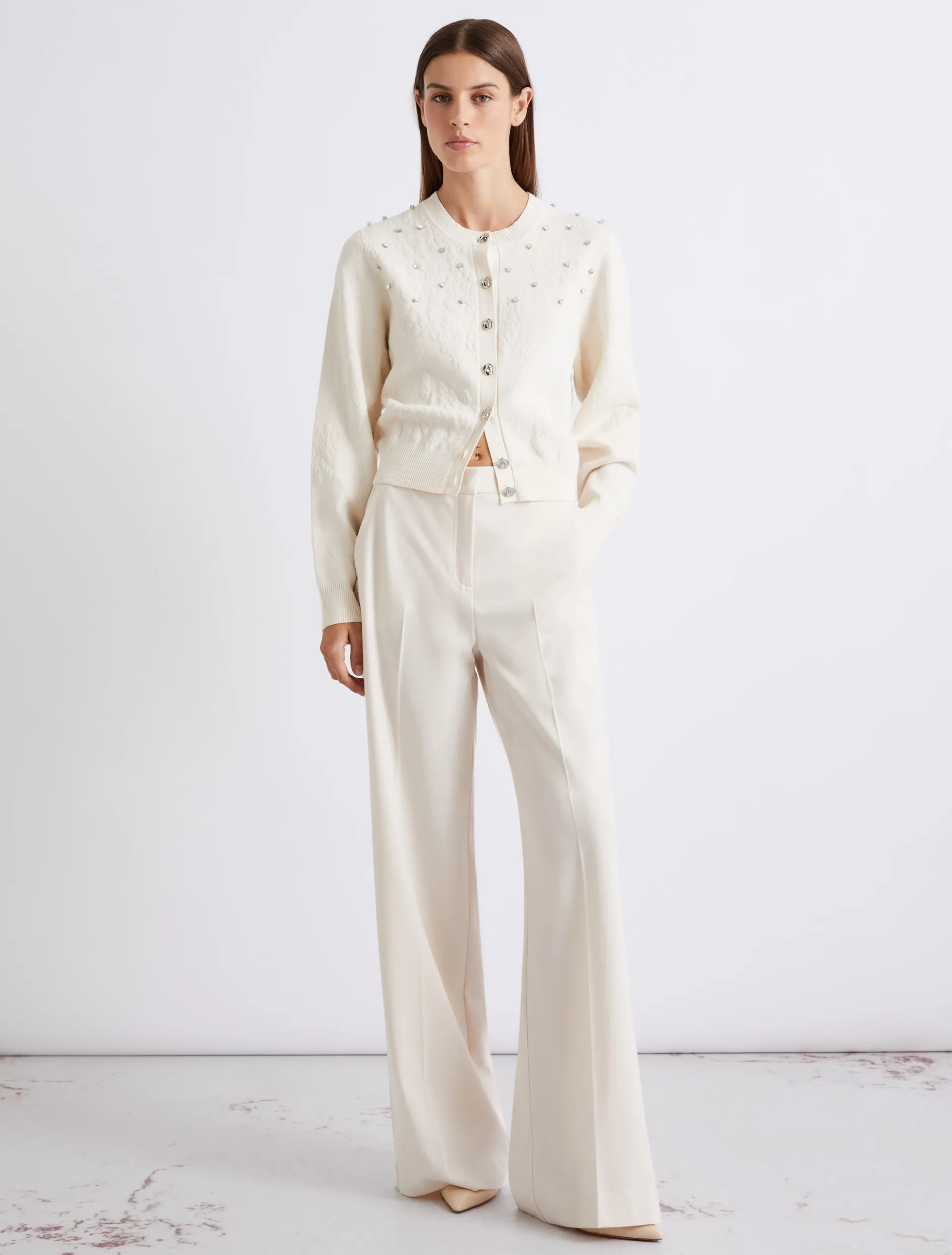 Pantalone dritto in tela stretch - BIANCO