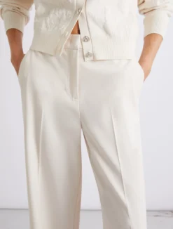 Pantalone dritto in tela stretch - BIANCO