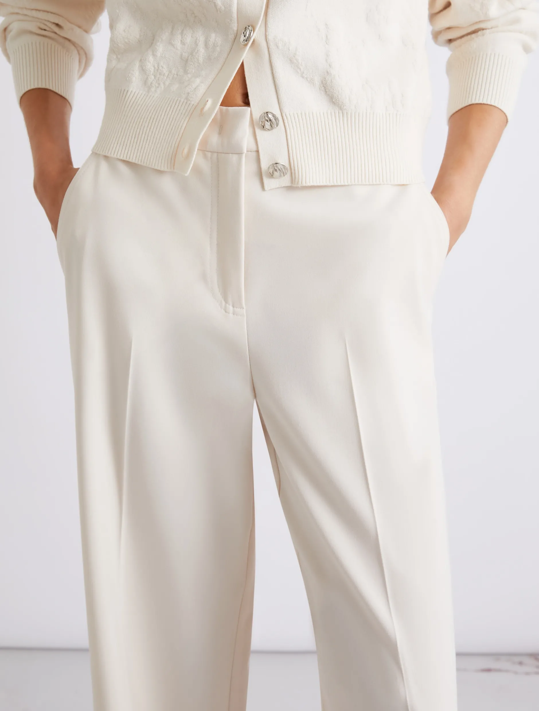 Pantalone dritto in tela stretch - BIANCO
