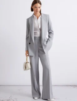 Pantalone dritto in tela stretch malfilé - GRIGIO CHIARO MELANGE