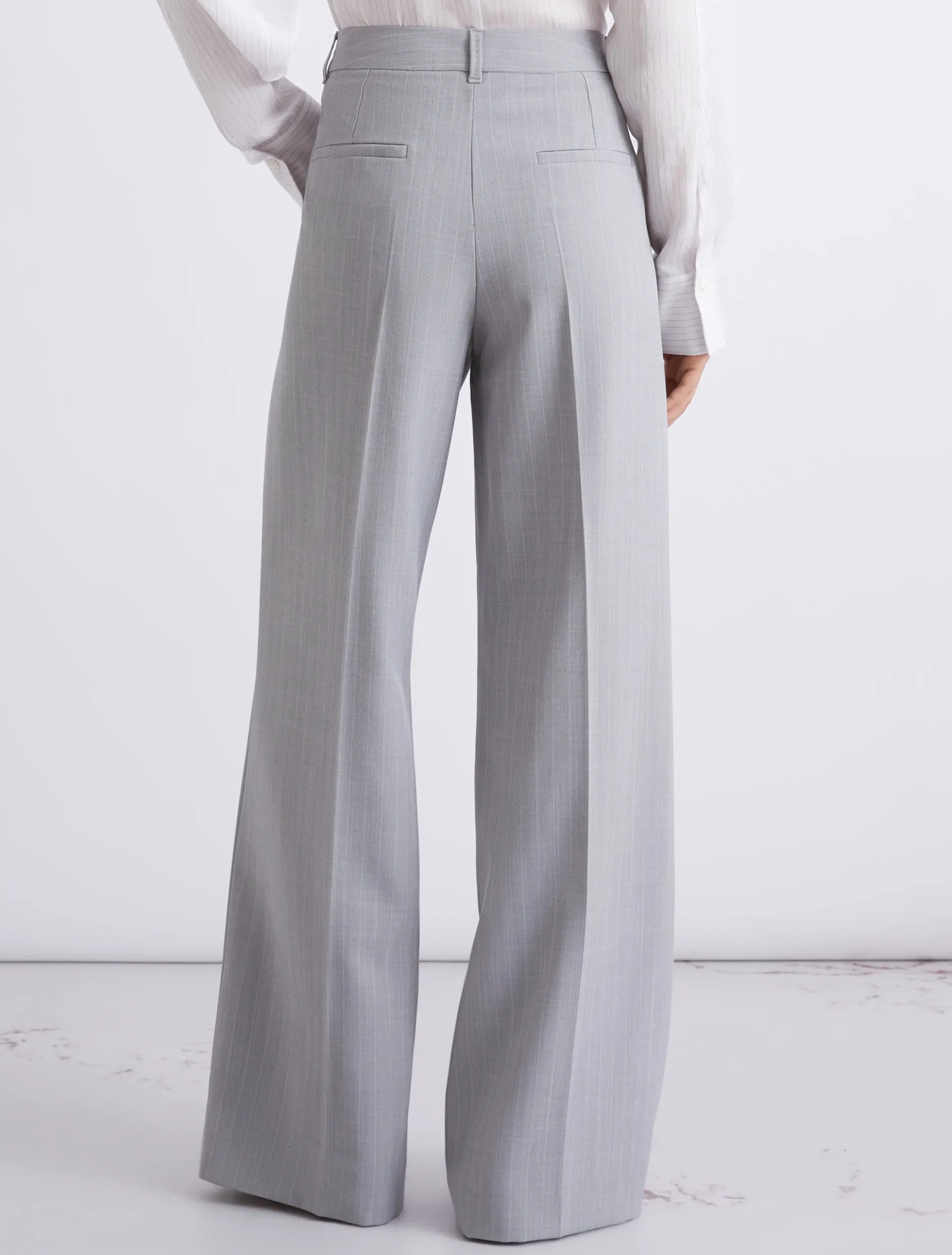 Pantalone dritto in tela stretch malfilé - GRIGIO CHIARO MELANGE