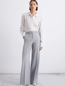 Pantalone dritto in tela stretch malfilé - GRIGIO CHIARO MELANGE