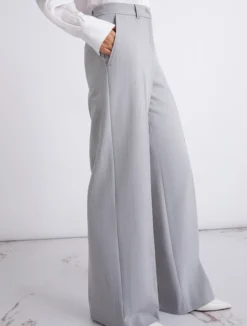Pantalone dritto in tela stretch malfilé - GRIGIO CHIARO MELANGE