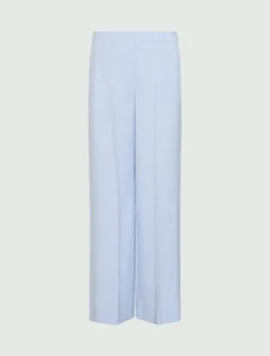 Pantalone dritto in tela stretch malfilé - AZZURRO