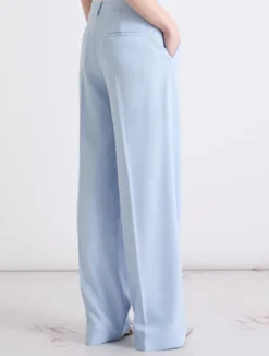 Pantalone dritto in tela stretch malfilé - AZZURRO