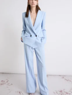 Pantalone dritto in tela stretch malfilé - AZZURRO