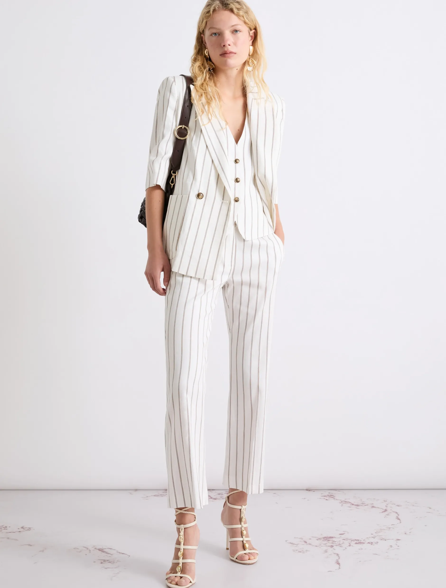 Pantalone flare in lino e cotone - BIANCO