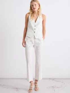 Pantalone flare in lino e cotone - BIANCO