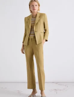 Pantalone flare in lino - KAKI