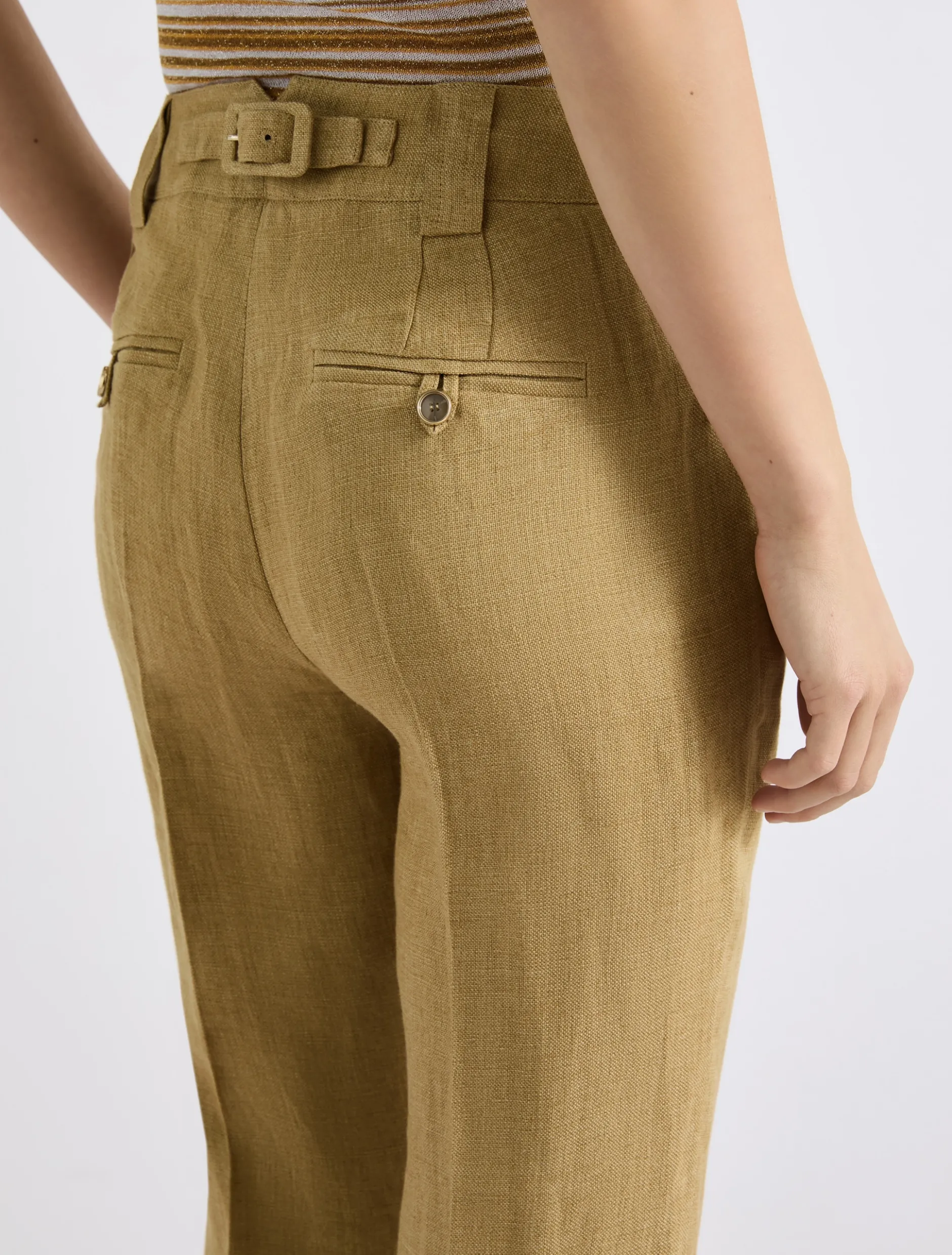 Pantalone flare in lino - KAKI