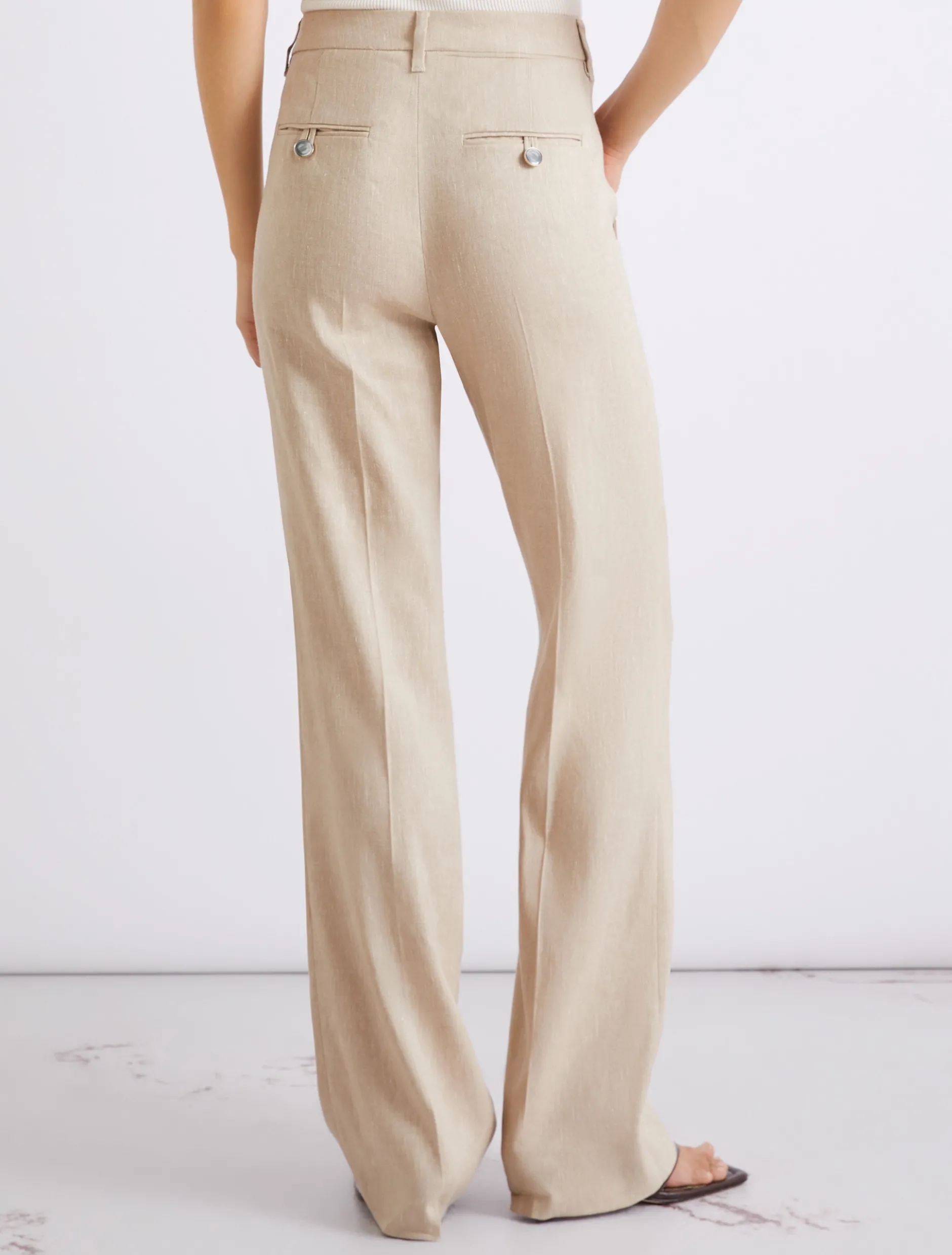 Pantalone in chevron di misto lino stretch - SABBIA