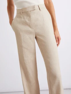 Pantalone in chevron di misto lino stretch - SABBIA