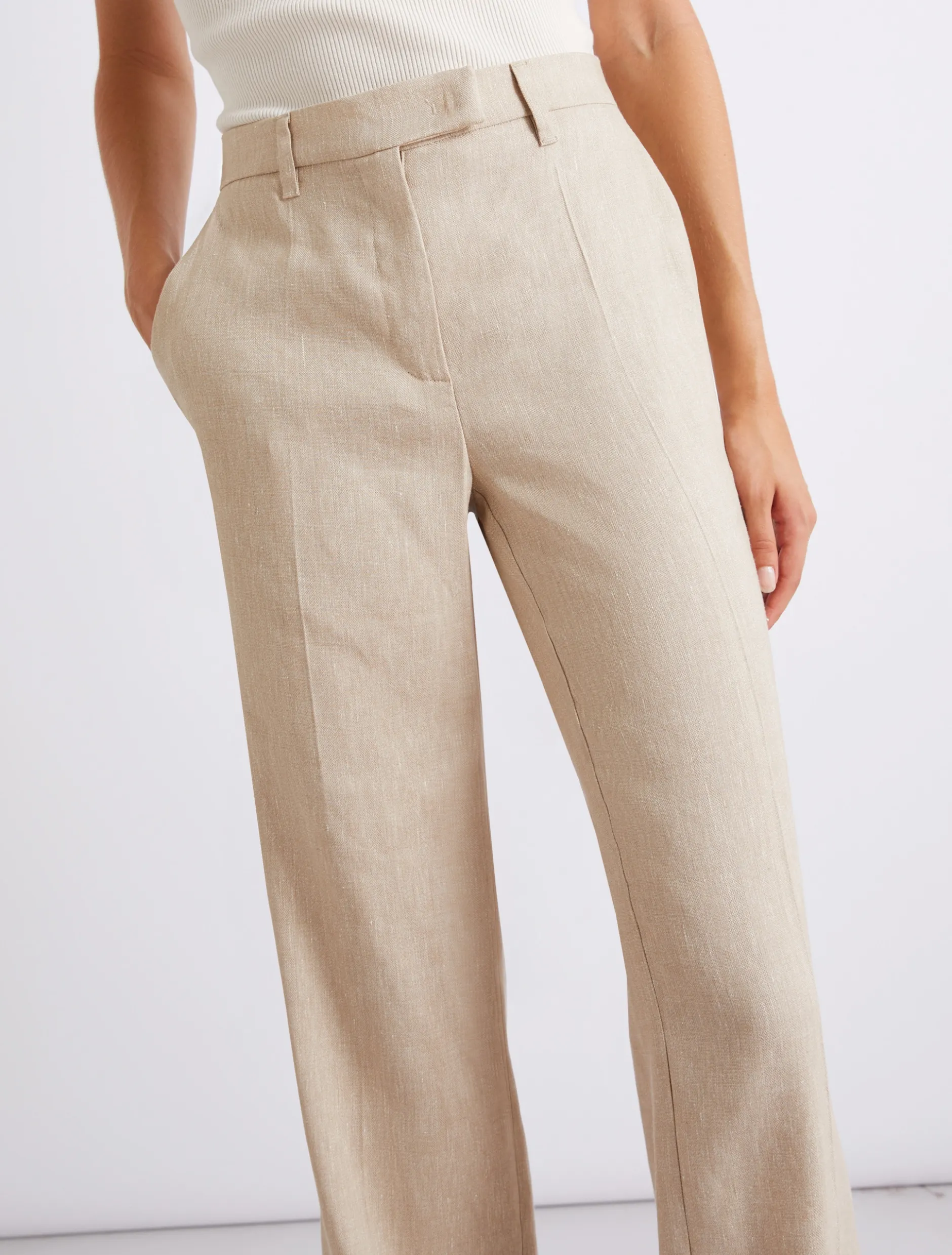 Pantalone in chevron di misto lino stretch - SABBIA