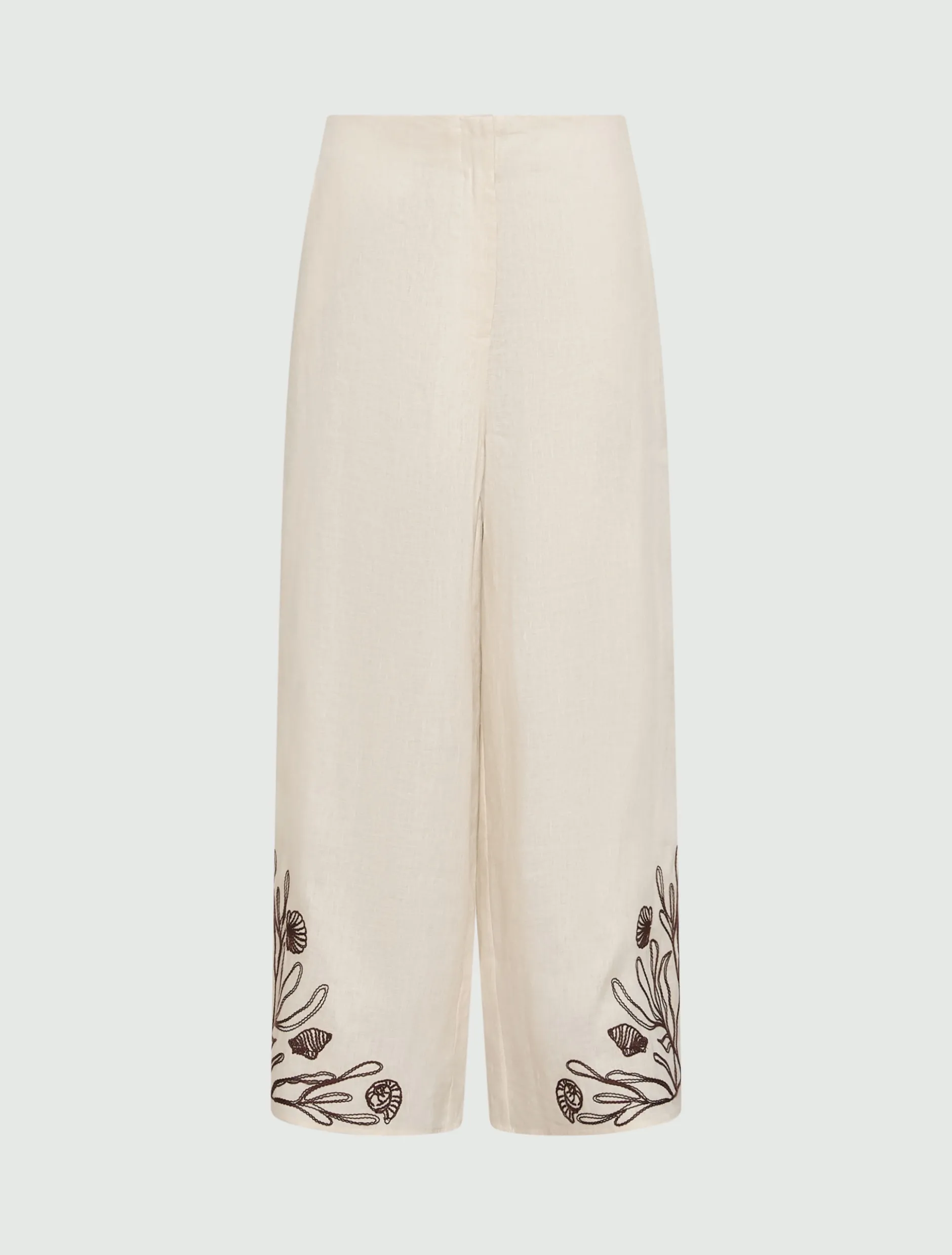 Pantalone in lino con ricami - PANNA