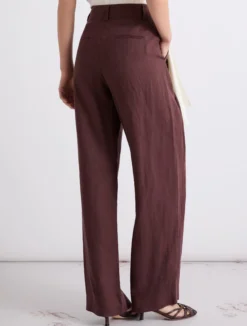 Pantalone in lino lavato - MARRONE