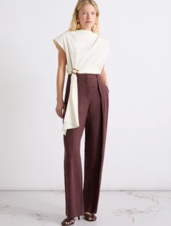 Pantalone in lino lavato - MARRONE