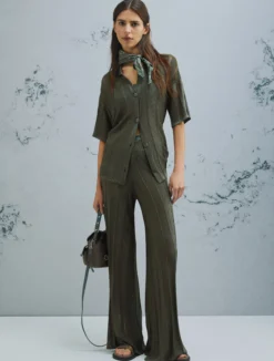 Pantalone in maglia con traforature - VERDE