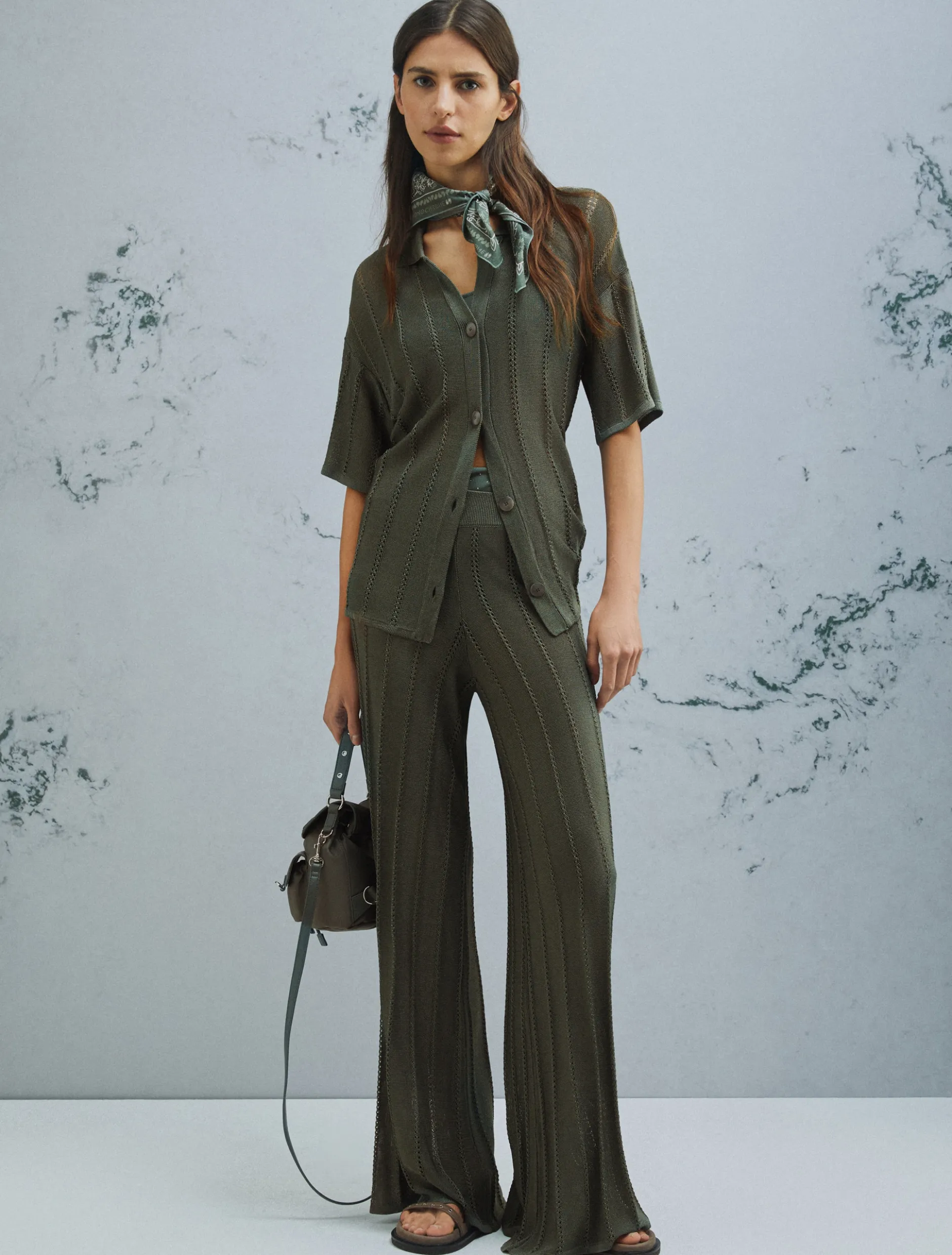 Pantalone in maglia con traforature - VERDE
