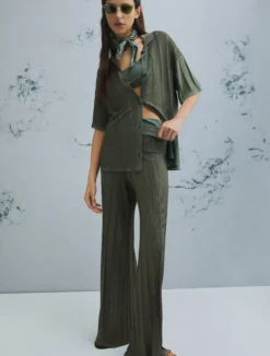 Pantalone in maglia con traforature - VERDE