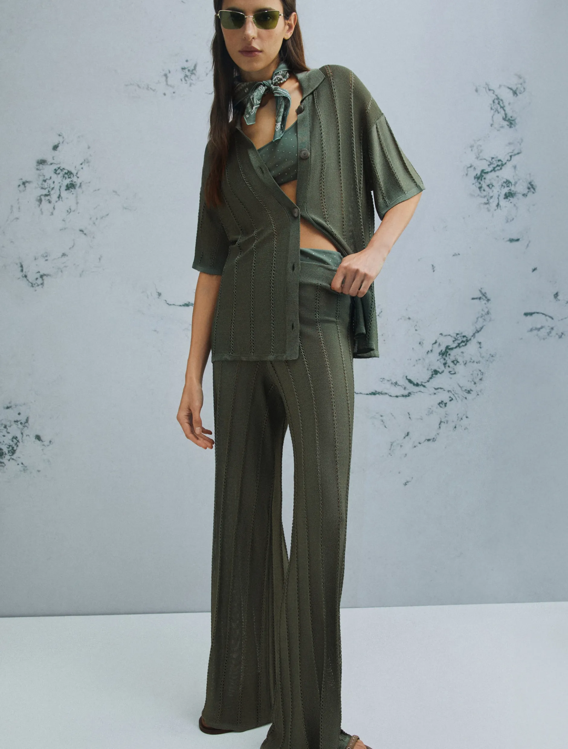 Pantalone in maglia con traforature - VERDE