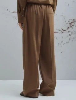 Pantalone in misto lino con coulisse - MARRONE