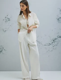 Pantalone in misto lino con coulisse - BIANCO LANA