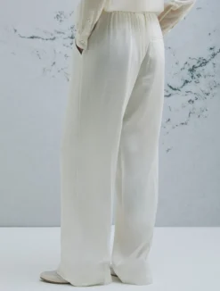 Pantalone in misto lino con coulisse - BIANCO LANA