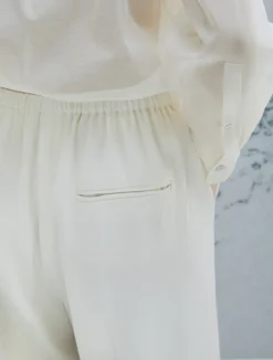 Pantalone in misto lino con coulisse - BIANCO LANA