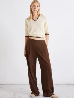 Pantalone in misto lino lavato - MARRONE