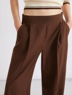 Pantalone in misto lino lavato - MARRONE