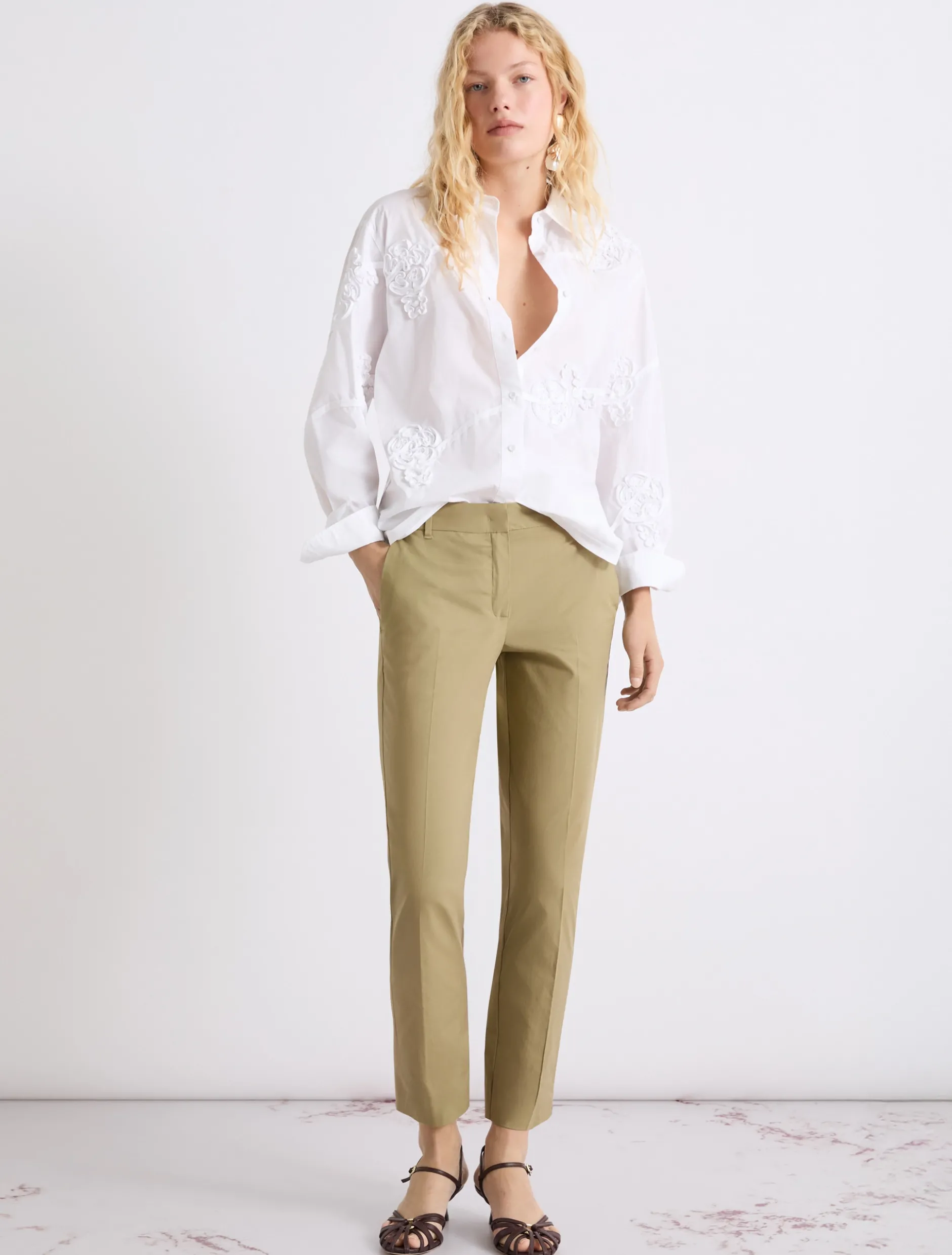 Pantalone in popeline stretch - KAKI