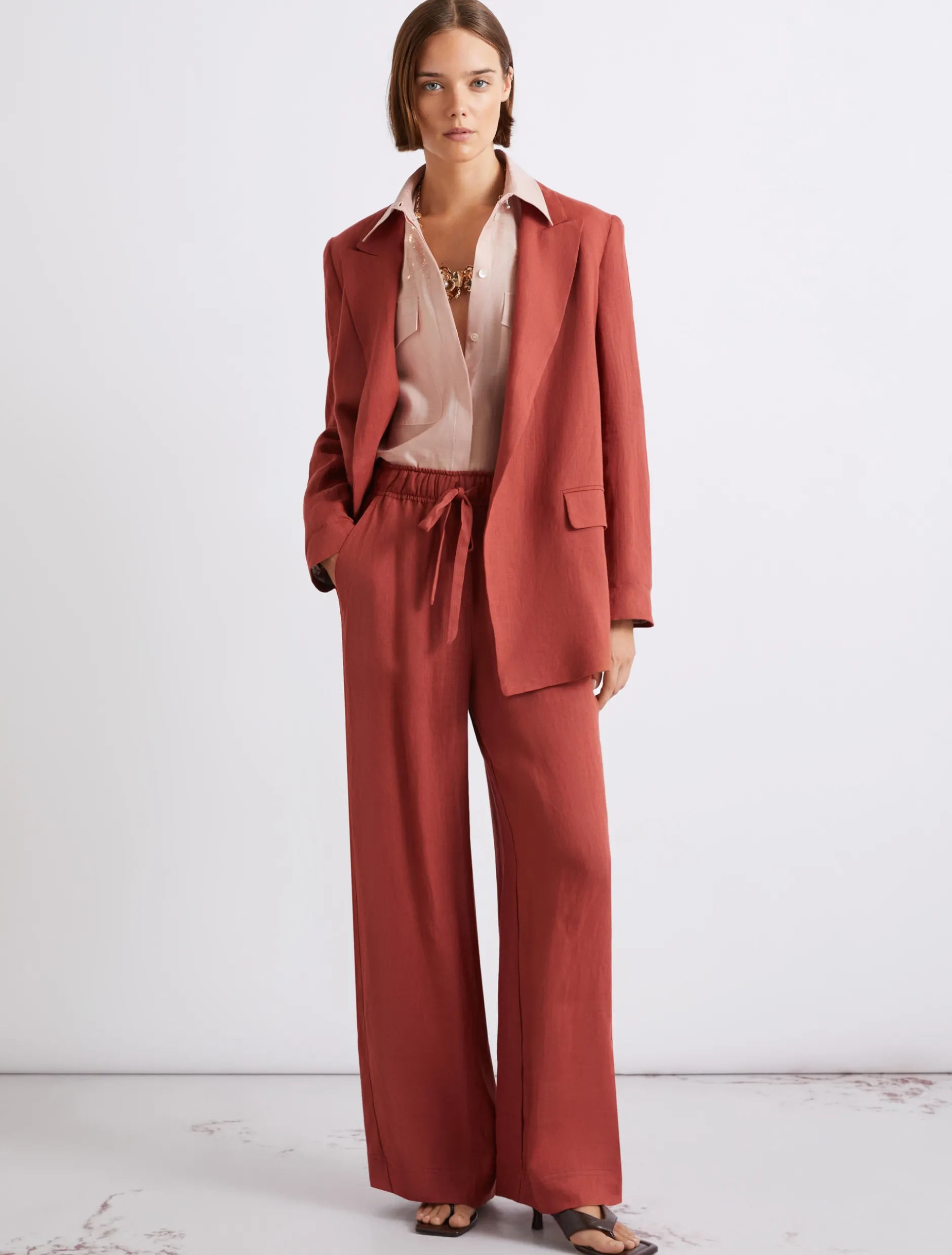 Pantalone in puro lino - MATTONE ROSSO