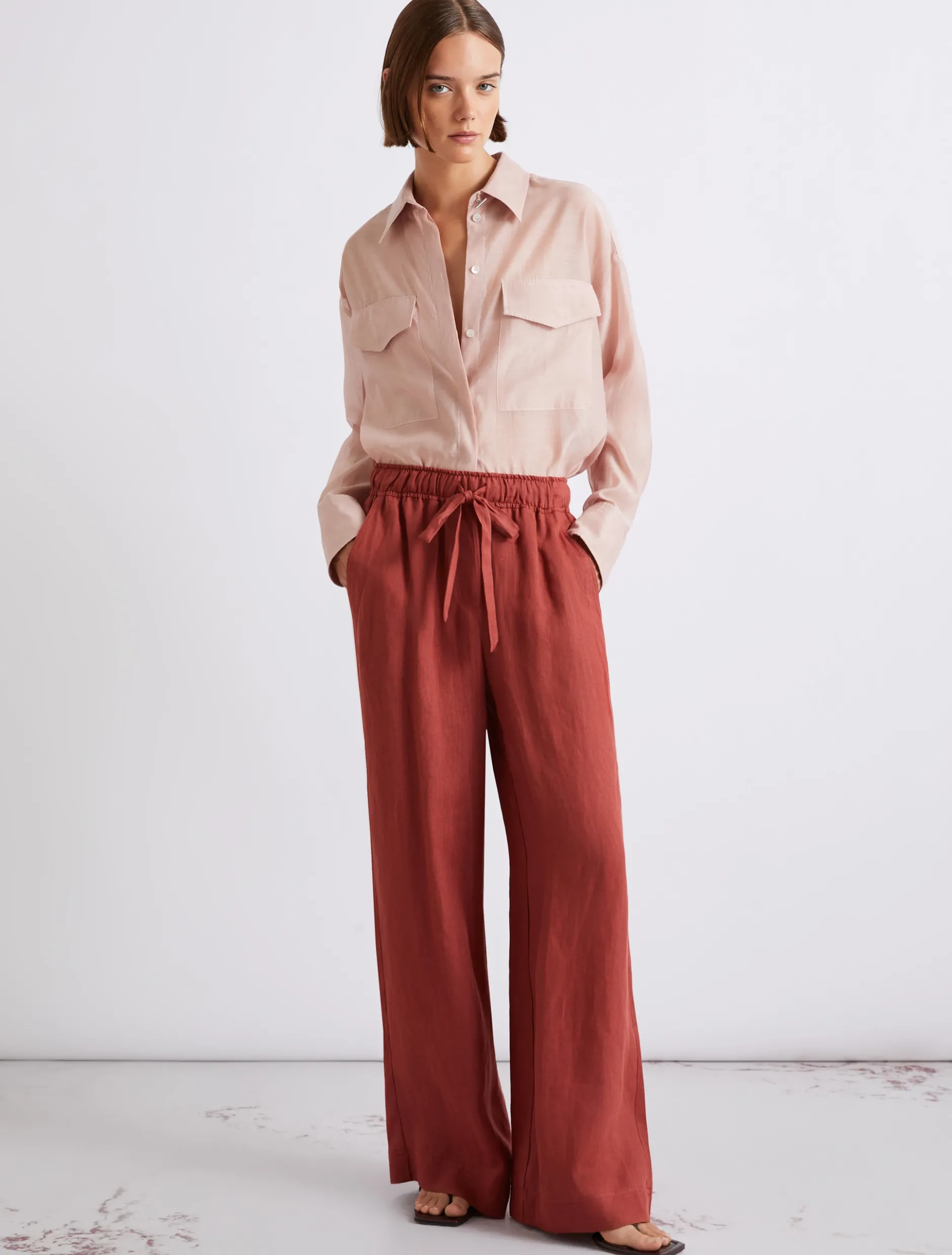 Pantalone in puro lino - MATTONE ROSSO