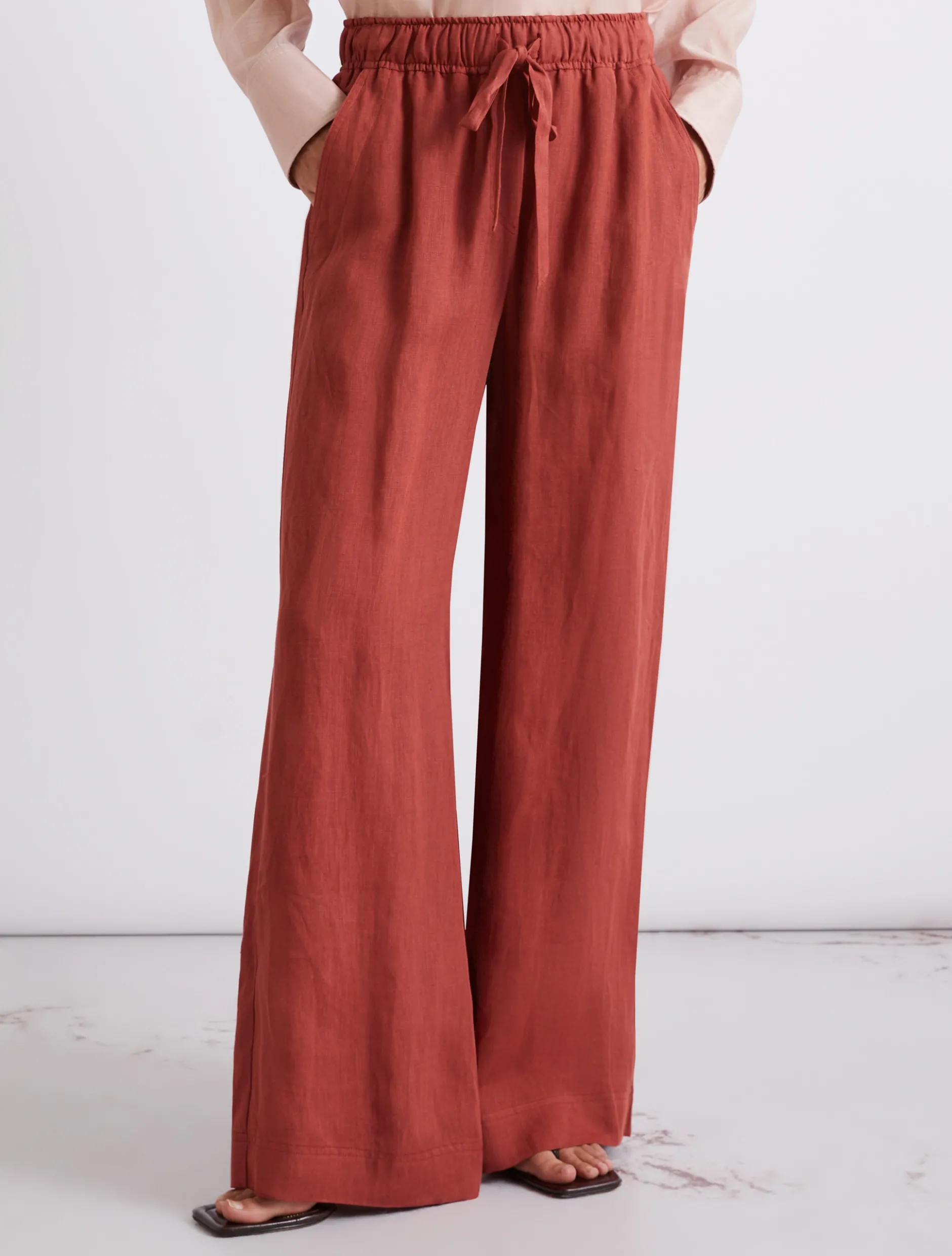 Pantalone in puro lino - MATTONE ROSSO