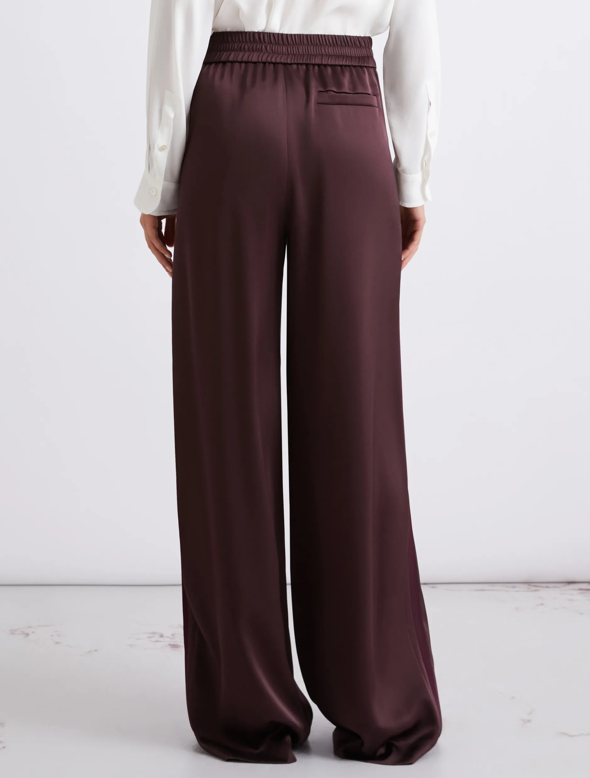 Pantalone in satin con inserto elastico - BORDEAUX