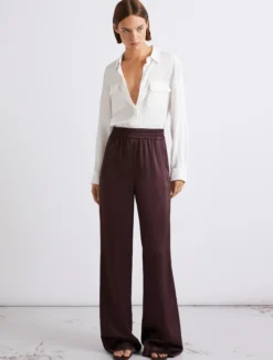 Pantalone in satin con inserto elastico - BORDEAUX