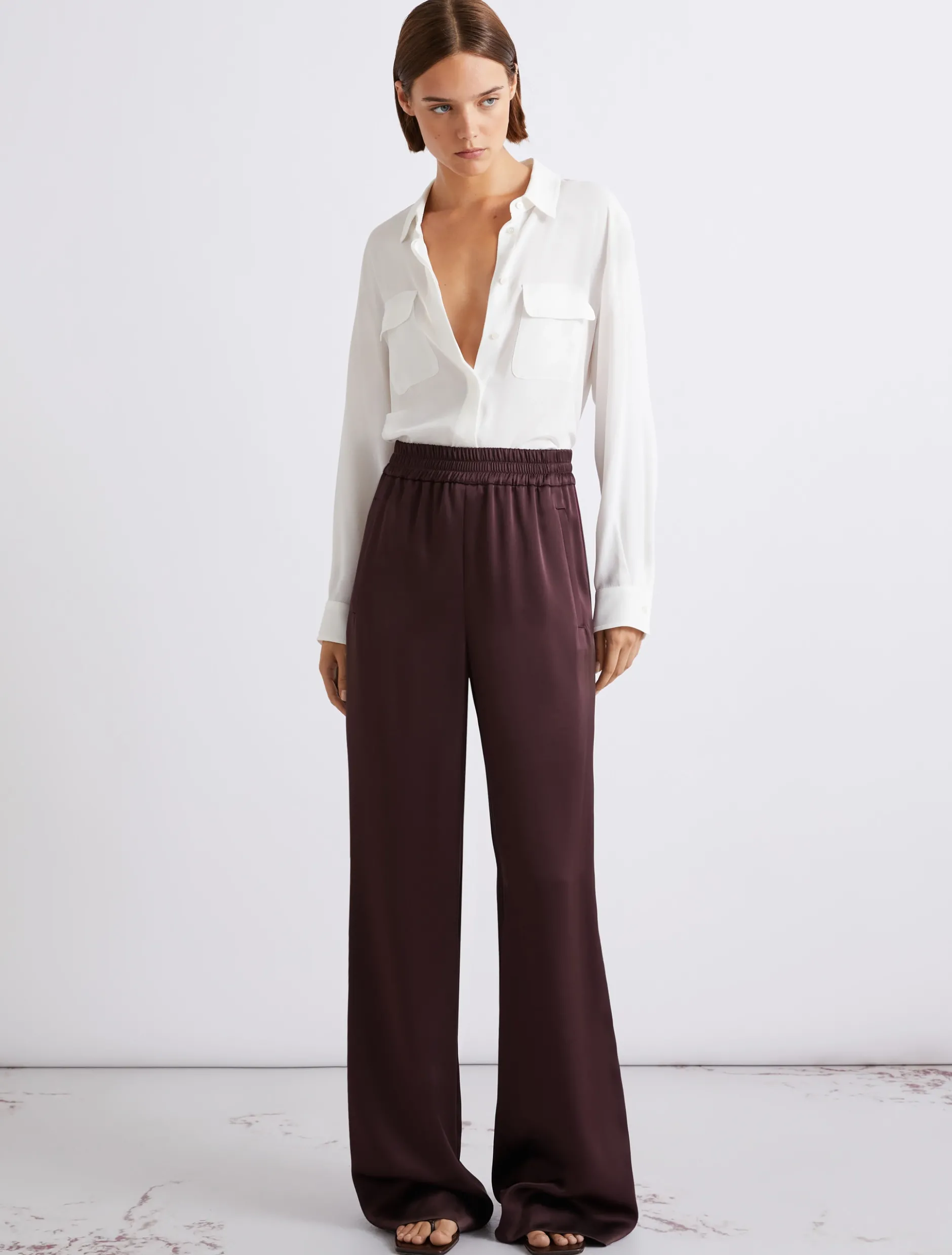 Pantalone in satin con inserto elastico - BORDEAUX