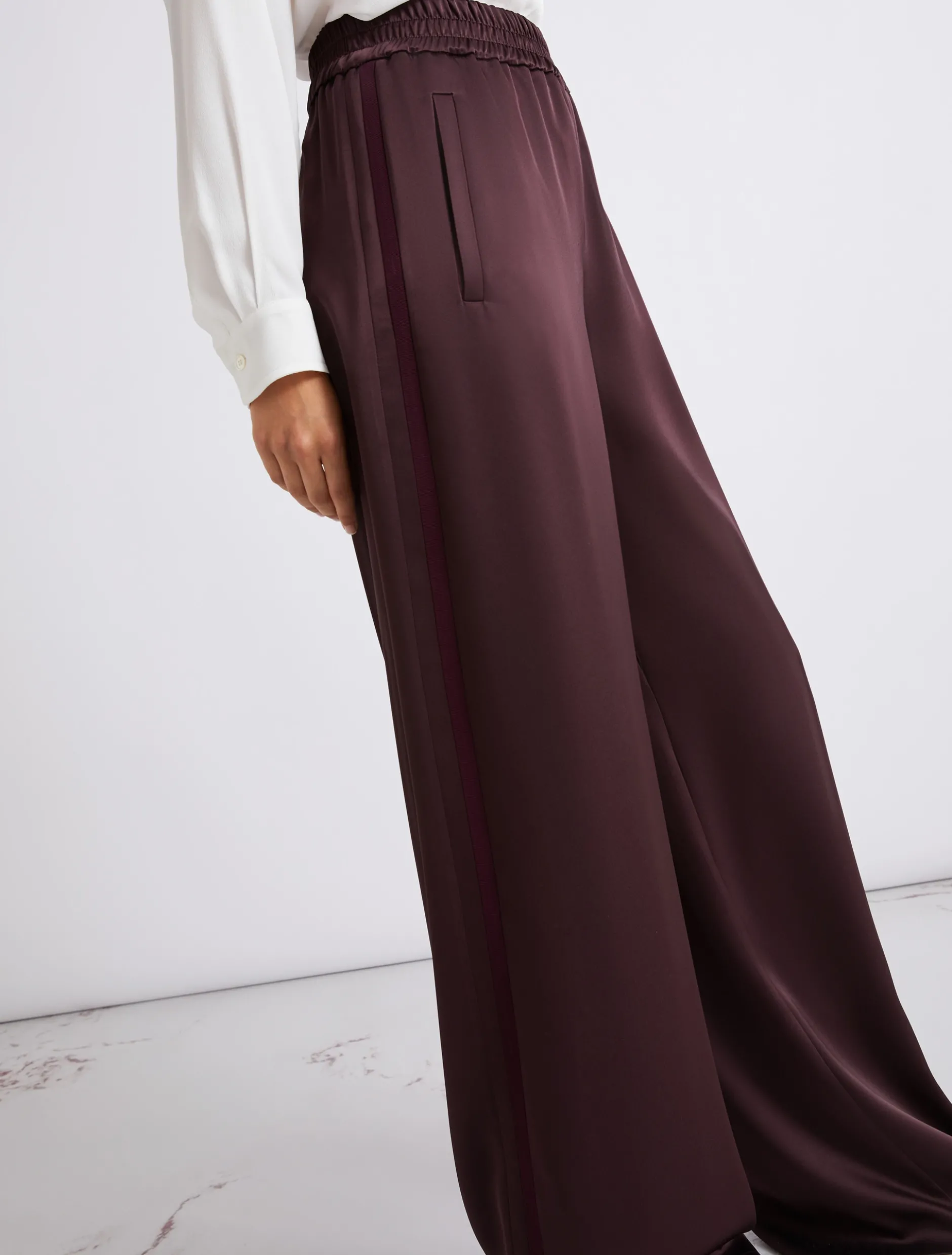 Pantalone in satin con inserto elastico - BORDEAUX