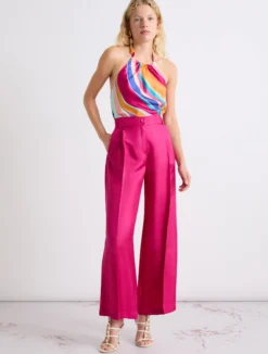 Pantalone in twill di seta - FUXIA