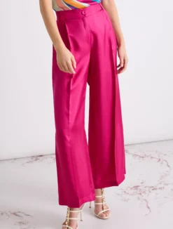 Pantalone in twill di seta - FUXIA
