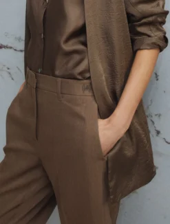 Pantalone in viscosa e lino stretch - MARRONE