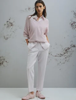 Pantalone in viscosa e lino stretch - ROSA