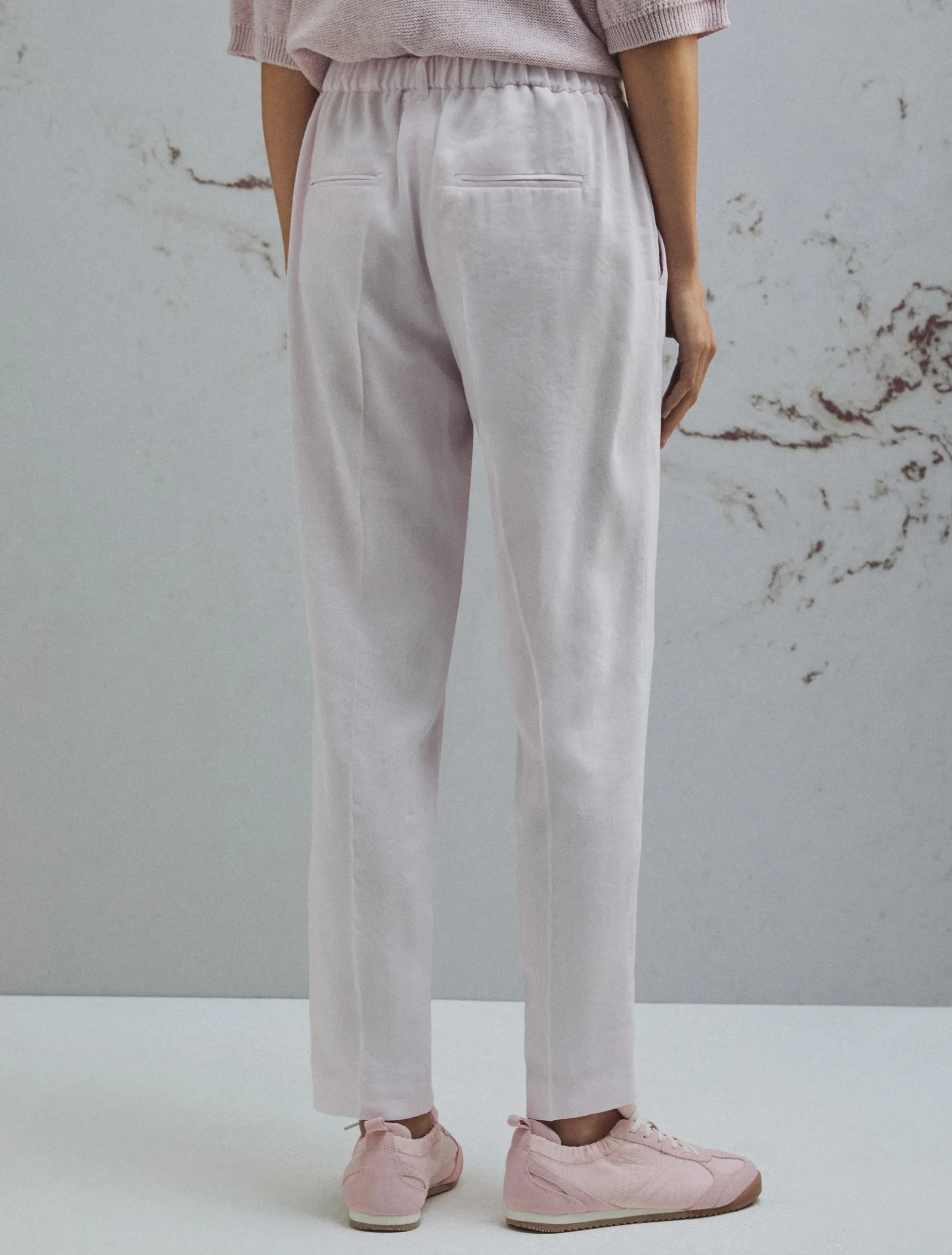 Pantalone in viscosa e lino stretch - ROSA
