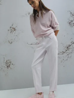 Pantalone in viscosa e lino stretch - ROSA